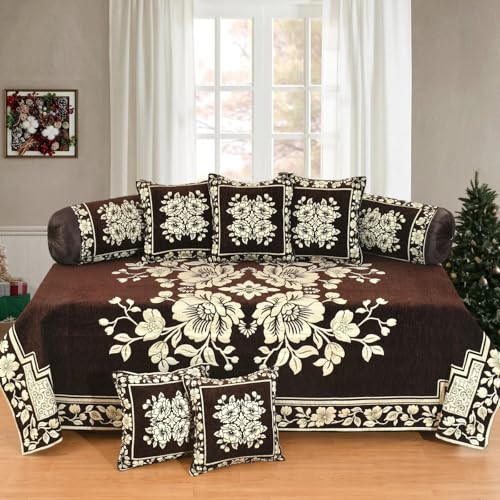 Image of Velvet L Shape Sofa Covers Set - Premium 7 Seater Sofa Slip Protector Covers for Living Room Decor - Exclusive Royal Look Heavy Fabric Slip Protector (Coffee, Velvet Diwan Set (1+2+5))