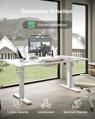Bild 2 - Devoko Höhenverstellbarer Schreibtisch 140x80cm mit Typ-C Ladeanschluss, Schreibtisch Höhenverstellbar Elektrisch, Mobiler Elektrisch Computertisch mit Kabel Management Tray, Weiß