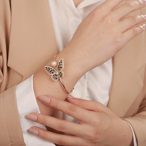 Vista 2 de Aimimier Pulsera de perlas de mariposa de cristal o para mujeres y niñas