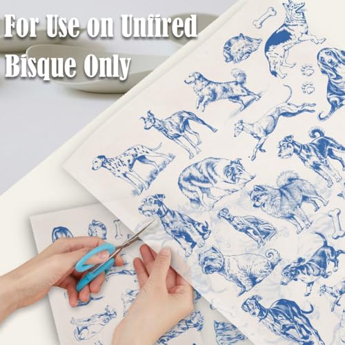 SUPERDANT 5 Blätter Blaue Hund Unterglasur Abziehbilder 52x37cm Keramik Wasserslide Abziehbilder Unterglasur Blätter für Tassen Vasen Teller Schneidbare Haustier Abziehbilder