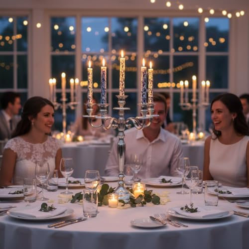 Image of Chinoiserie LED Candles Remote Candlesticks-10inches Blue and White Battery Operated Candles Timer Floral LED Taper Candles Lights for Home Wedding Tea Party Windows Decor-RC2PC-BLUWHT