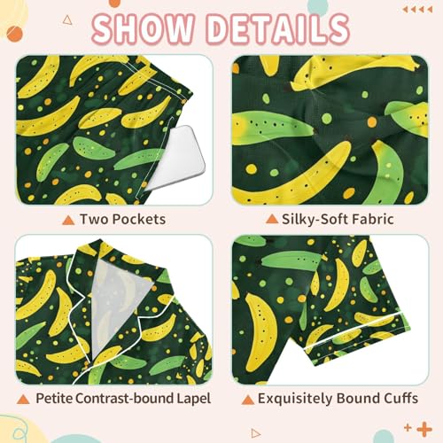 senya Yellow Green Banana Satin Summer Pajama Sets Silk Short Sleeve Button Down Sleepwear3