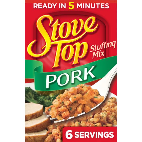 Image of Stove Top Stuffing Mix Variety Pack, Pork & Turkey Stuffing, Instant Side Dish for Holiday Meals, Ready in 5 Minutes, Savory Seasoned Bread Mix (Variety Pack of 2)