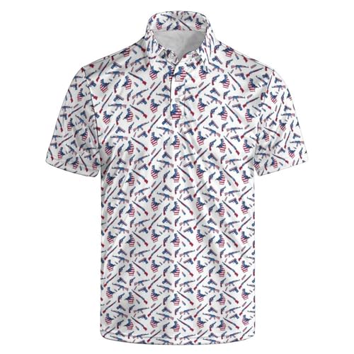 Socira American Flag Polo Shirts Men USA Golf Polo Gun 4th of July Shirt