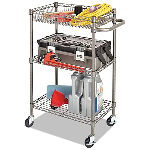 Alera 3-Tier Wire Rolling Cart, 3-Tier Wire Rolling Cart,28W X 16D X 39H, Black Anthracite #TOP2