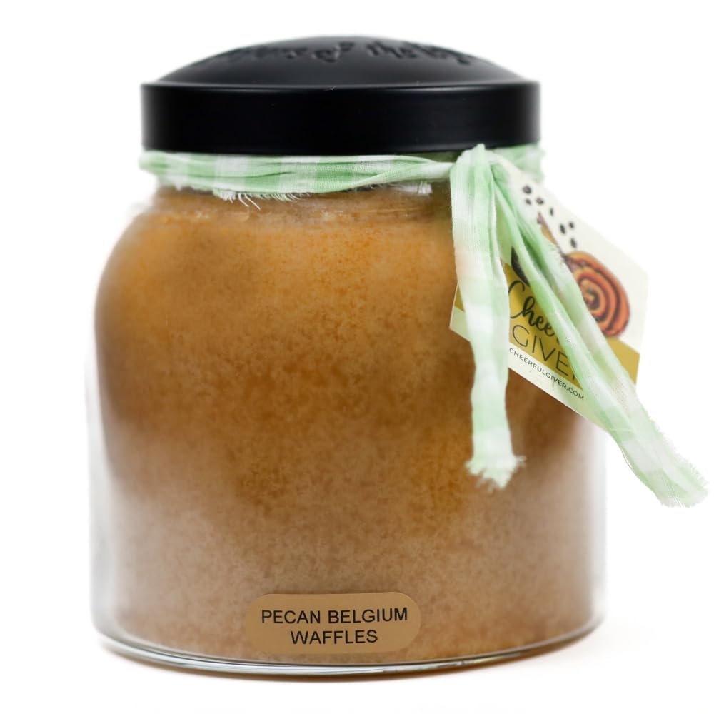 Pecan Belgium Waffles - 34oz Papa Scented Candle Jar with Lid - Keepers of the Light - 155 Hours of Burn Time, Gift for Women, Brown
