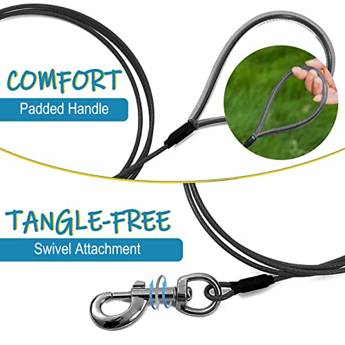 Mi Metty Chew Proof Dog Leash - Six Foot Metal Cable Lead. Heavy Duty Leash Made Of Coated Wire Rope. Chew Resistant, Great For Large Dogs And Teething Puppies. Dog Chains (2 Pack, Black+Khaki) #TOP2