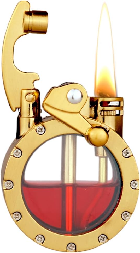 Vintage Trench Lighter, Steampunk Lighter, Kerosene Copper Lighter, Cool Lighter with Visible Gas Tank, Great Choice for Men Dad Husband, Gold (Fuel Not Included)