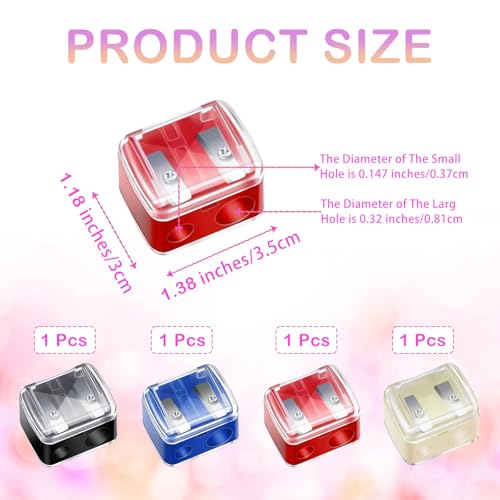 Image of Makeup Pencil Sharpener, 4 Pack Dual Hole Cosmetic Pencil Sharpener for Lip Liner Eyeliner and Brow Pencils, Cosmetic Manual Tools for Women and Makeup Artists,Stainless Steel Blades and Plastic Cover