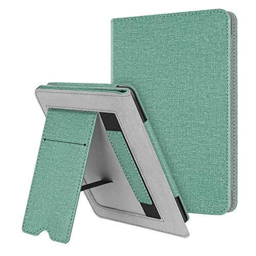 Fintie Funda de Pie para Kindle Paperwhite (Todas Las Versiones, Incluida 10.ª Generación, 2018) - Carcasa de Cuero Sintético con Bolsillo para Tarjeta y Correa de Mano, Salvia
