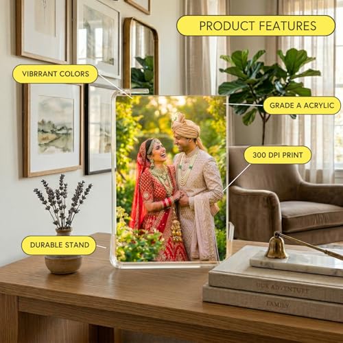 Image of Personalized Acrylic Photo Frame with Curved Stand - 5mm Museum-Grade Transparent Liquid Glass Acrylic - Custom 3D Floating Picture Frame for Wedding, Anniversary, and Luxury Home Decor