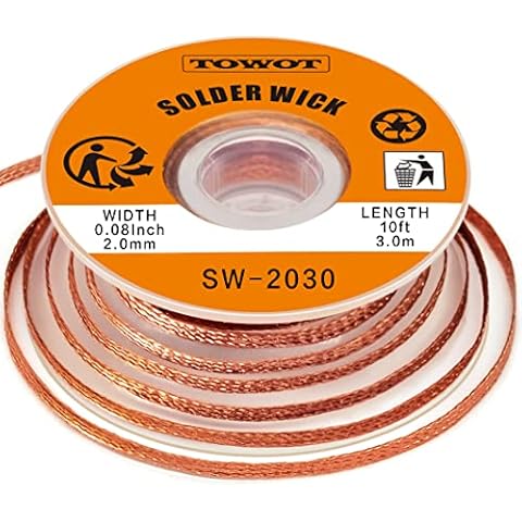 TOWOT Solder Wick Braid With Flux No-Clean Electronic, Desoldering Wick Braid Remover.Desolder Soldering 2mm W 0.08'' L 9.8' Cover