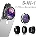Phone Camera Lens, Comsun 5 in 1 Universal Clip-on Cell Smartphone Camera Lens Kit, 235 Degree Fisheye, 0.4X Wide Angle, 19X Macro, 2X barlow, CPL