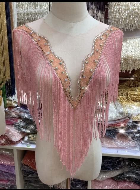 Collier à frange perlé fait main doré pompon dentelle ornement pour robe de mariée et fête