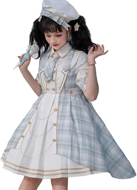 Amazon ワンピース ロリータ ジャンパースカート 姫 ドレス コスプレ 衣装 ゴスロリ セット 森ガール ゆめかわいい チェック リボン 女の子 演出服 コスチューム パーティー 仮装 学園祭 イベント ハロウィン仮装 水色 水色 M コスプレ 仮装 通販