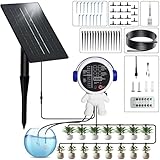 BEMTTALY Solar Drip Irrigation System for Garden/Outdoor/Indoor, Garden Solar Automatic Watering System for 15 Potted Plants, Vacation Automatic Plant Waterer Outdoor with 2500mAh Battery, 50Ft Tube