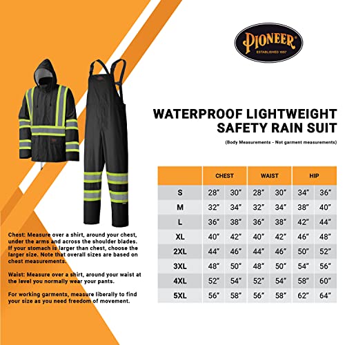 Pioneer Waterproof Lightweight Safety Rain Suit - Hi Vis Reflective Work Rain Gear - Safety Jacket &Bib Pants - Black 4X-Large #TOP6