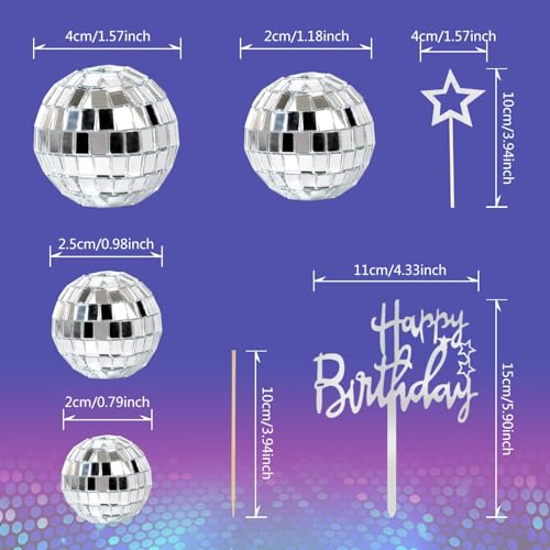 36 pcs Disco Ball Cake Toppers Happy Birthday Cake Topper 1970s Disco Ball Cake Picks Disco 70s Party Decorations Disco Party Decorations - Thumbnail 3