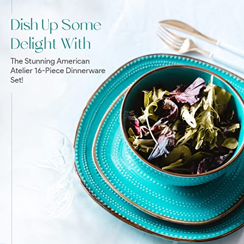 American Atelier Round Dinnerware Set | 16-Piece Stoneware Modern Plates & Bowls Sets | Gift Set Includes Dinner Plates, Salad Plates, Bowls, Mugs - Stoneware Dinnerware Set #TOP1