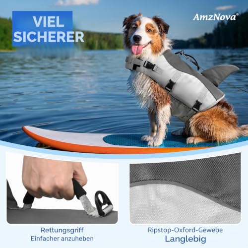 AMZNOVA Hundeschwimmweste Shark Hunde Schwimmweste Rettungsweste