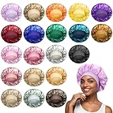 20Pcs Satin Bonnets for Sleeping, Large Silk Hair Bonnet for Women, Wide Band Adjustable Sleep Cap for Curly Braids Dreadlocks Natural Hair (20 Colors)