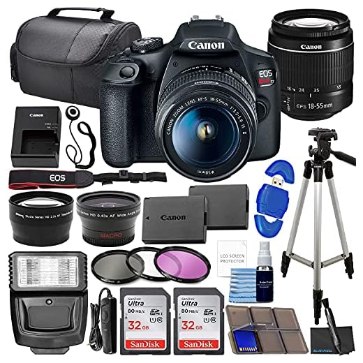 Canon EOS Rebel T7 DSLR Camera Bundle with Canon EF-S 18-55mm f/3.5-5.6 is II Lens + 2X 32GB Memory Cards + Filters + Preferred Accessory Kit