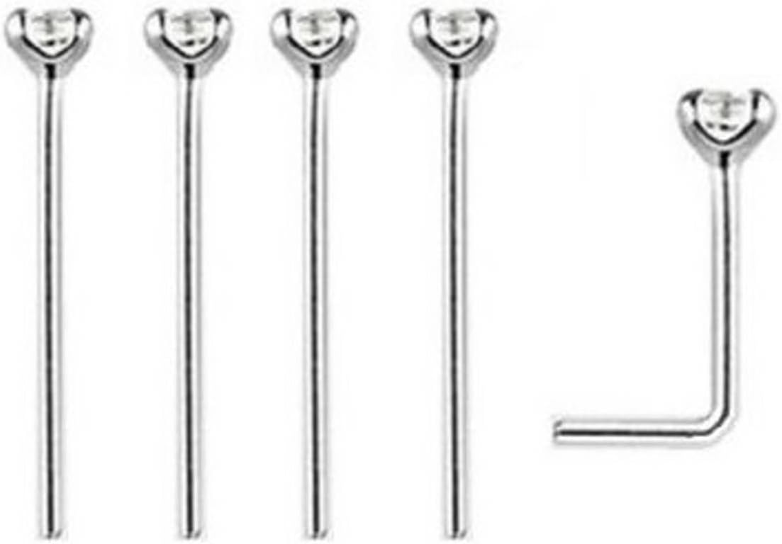 Classically SilverPack of 5 Clear Crystal Nose Studs Nose Rings Sterling Thin 0.6mm Bar Bend to Fit Choose Crystal Size - 1.2mm 1.5mm 2mm or 2.5mm (1.5 MM)