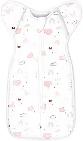 Saco de dormir de transição para bebês - cueiros de braços para meninas, 3 a 6 meses, saco de dormir com punho removível e design de zíper bidirecional, sacos de transição de nuvem rosa
