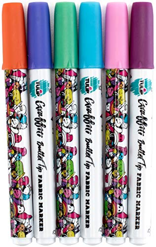 image for Tulip Graffiti Fabric Markers Bullet Tip 6pk, Bright, Premium Quality 