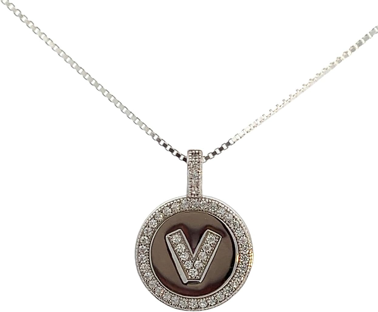 Y'all Sterling Silver Initial Micro Pave Pendant with FREE 18 Inches Italian Box Chain