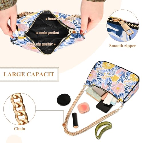 Clutch Shoulder Bags Tote Evening Purse Handbags for Women Pink Yellow Flowers Hobo Bags with Zipper Closure4