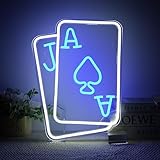 Playing Cards Neon Signs Led Neon Wall Sign Cool Neon Sign Decor for Room Bedroom Bar Shop Hotel Christmas Birthday Holiday Party (Blue White)
