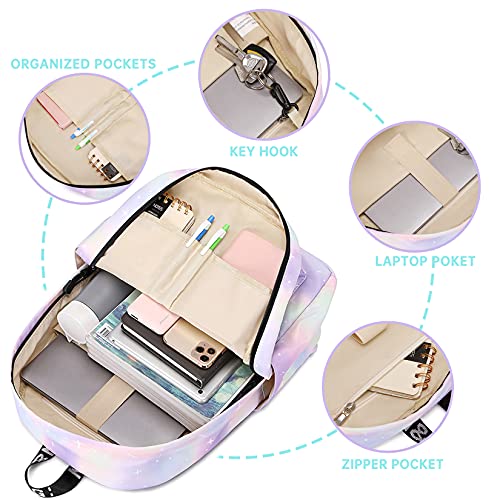 Lohol Lightweight Galaxy Backpacks For Teen Girls & Women, Water Resistance Daypack For Travel, School (Green&Purple) #TOP3