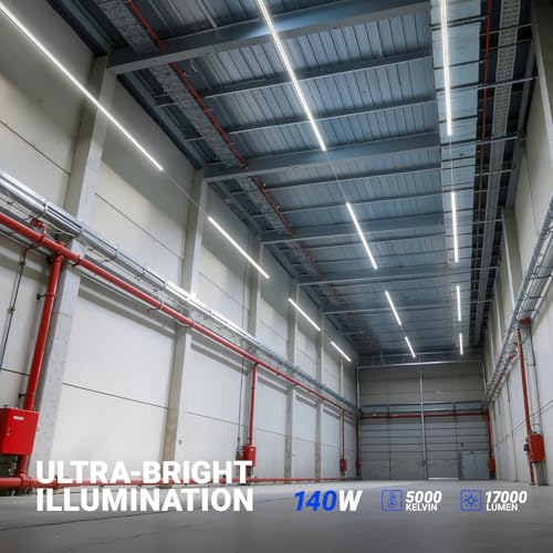 Image of Barrina 8FT LED Shop Light, 140W 17000LM 5000K, U-Shaped 3 Rows LED Garage Lights, Linkable, Hanging & Flush Mount, 8 Foot Commercial LED Shop Lights for Garage, Workshop, Kitchen, 6 Packs, Silver