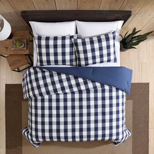 Image of Eddie Bauer - Queen Duvet Cover Set, Reversible Cotton Bedding with Matching Shams, Stylish Plaid Bedding Set (Lakehouse Blue, Queen)