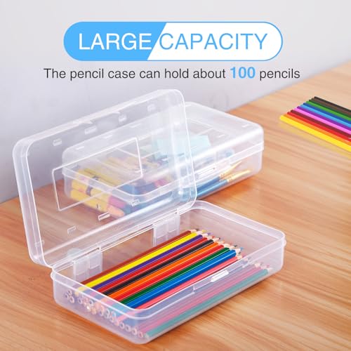 Image of Sooez 1 Pack Pencil Case, Clear Pencil Box with Stickers, Large Plastic Crayon Box with Snap-tight Lid, Stackable Storage Art Craft Marker Organizer for Kids Boys Back to School, Orange