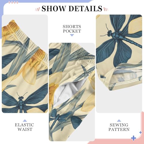 Pajama Pants Lounge Sleep PJ Bottoms Sleepwear Elastic Waist Drawstring S Narcissus Dragonfly4