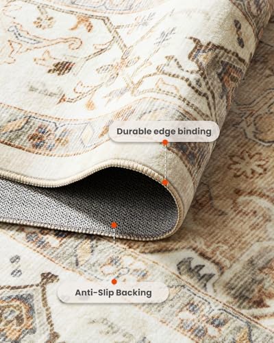 AMADA HOMEFURNISHING 2x6 Washable Runner Rug, Low-Profile Kitchen Rugs with Non-Slip Backing & Durable Edge Binding, Vintage Entryway Runner Rug for Bedroom & Hallway
