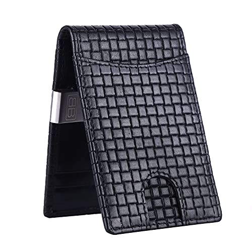 Image of Brooklyn Bridge Genuine Leather Money Clip Wallet for Men Matt VT Black - Premium Slim RFID Protected Wallet with Cash Clip & Multiple Card Slots, Stylish Front Pocket Design, Gift for Men