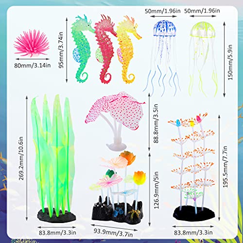 Image of Lpraer 10 Pcs Glow Aquarium Decorations Coral Lotus Leaf Anemone Seaweed Floating Jellyfish Seahorse Glowing Effect Silicone for Fish Tank Decorations