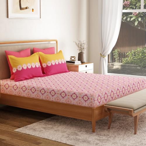 Image of Mytrident Bedsheet for Double Bed King Size |108 inch x 108 inch | Meadow Pink