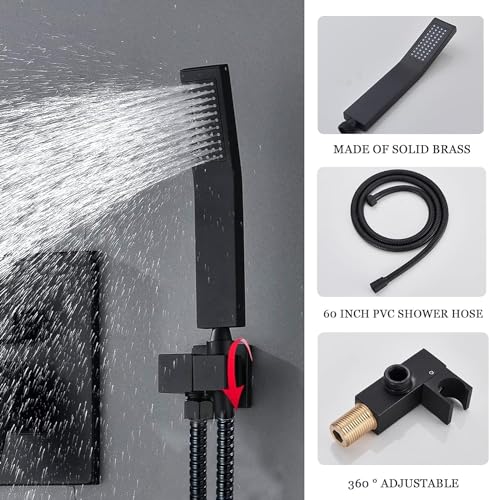 Suguword-Shower-Faucet-Set-Matte-Black-Rain-Shower-System-with-12-Inch-LED-Square-Rainfall-Shower-Head-and-and-Handheld-Spray-Luxury-Bathroom-Shower-Faucet-Sets-Complete-Combo-Set-Wall-Mounted