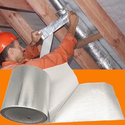 Image of Glass Fiber Cloth Aluminum Foil Tape, 4 inch Professional Insulation High Temperature Duct Tape Withstand 80C to 100C, Reinforced, for HVAC, Repair, Pipe Sealing