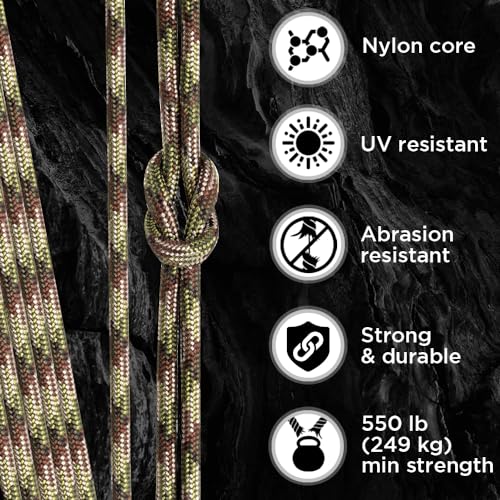 TECEUM Paracord Type III 550 Camo – 30 m – 4mm – Tactical Rope MIL-SPEC – Outdoor Para Cord – Camping Hiking Fishing Gear and Equipment – EDC Parachute Cord – Strong Survival Rope (100ft) 788
