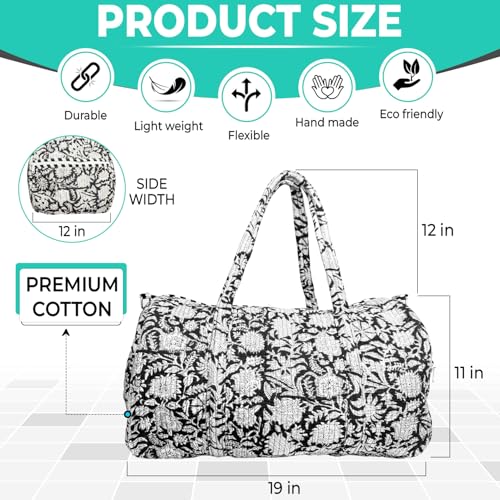 Duffle Bag – Handmade Block Print Duffle, Boho, Weekender, Travel Tote | Overnight Gym Yoga | Sustainable Cotton | Maternity, Hospital & Pregnancy Essentials | Washable3