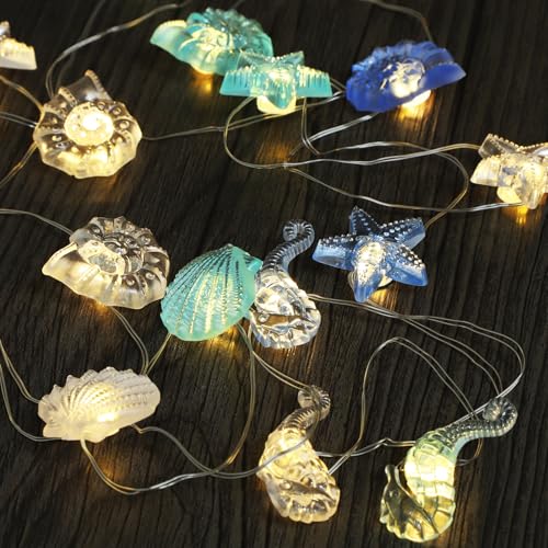 Artrastar Ghirlanda Luminosa Animali Marini 2.5M 20LED Decor Marina Matrimonio Festa CavallucciMarino StellaMare Conchiglia Lumaca Batt Timer Int Est (Warmweisß)