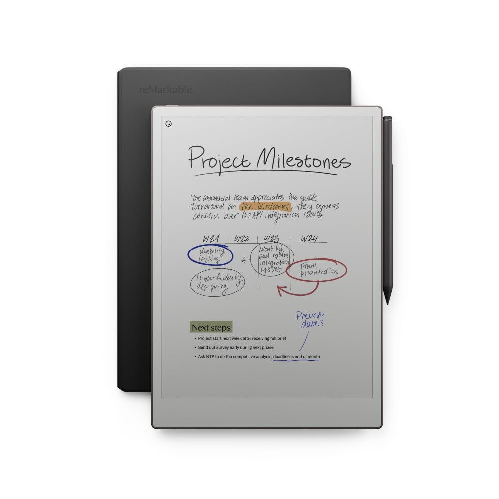 reMarkable Pacchetto Premium Paper Pro | Tablet a Inchiostro Elettronico - Display a Colori 11,​8" + Pennino Marker Plus con Gomma Integrata + Custodia in Pelle Book Folio Nera