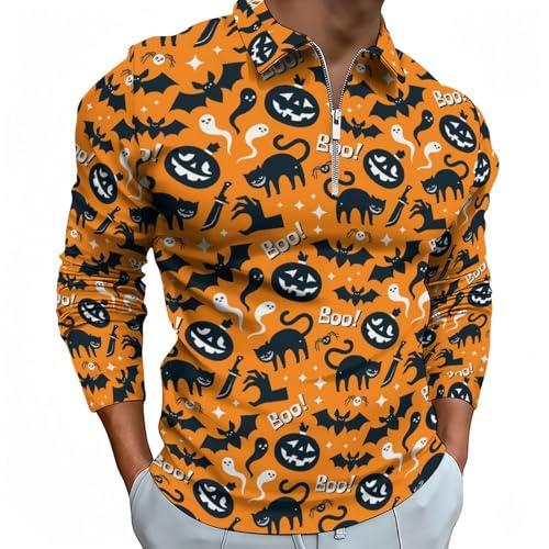 Polo de golf homme manches longues respirant et extensible à motif Halloween