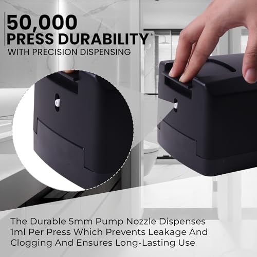 Image of Robustt Stylish Wall Mounted Liquid Soap Dispenser 1L (Black, Pack of 5) - with Adhesive Hooks | Easy Installation for Bathroom & Kitchen - Durable ABS Material, Sleek Design