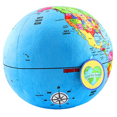 Attatoy Love-The-Earth Plush Planet Globe; 13" Educational World Stuffed Toy with Geo-Political Markings